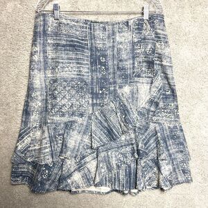 LAUREN RALPH LAUREN Jeans Co Blue Shibori Ruffle Trim Skirt 12 Linen Cowgirl